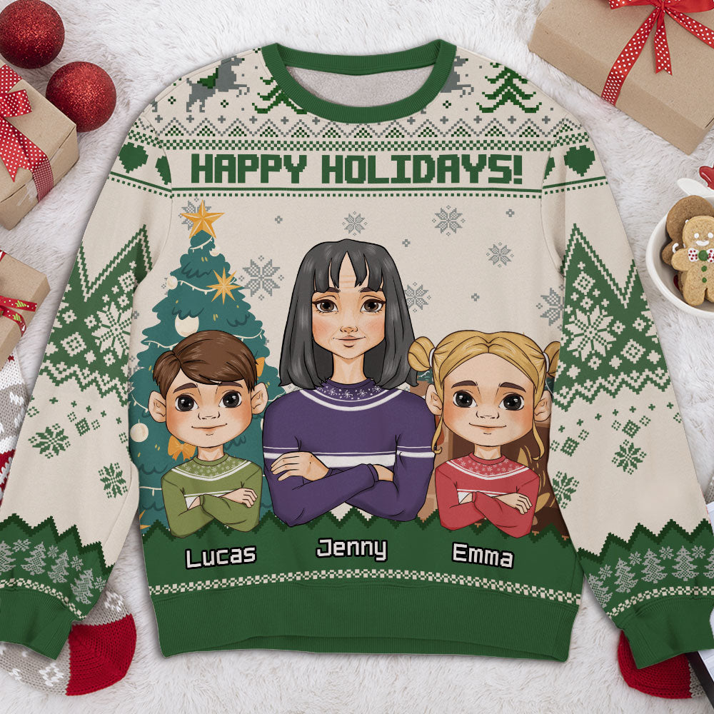 Happy Holidays Family Christmas Personalized Custom Jumper Ugly Sweater