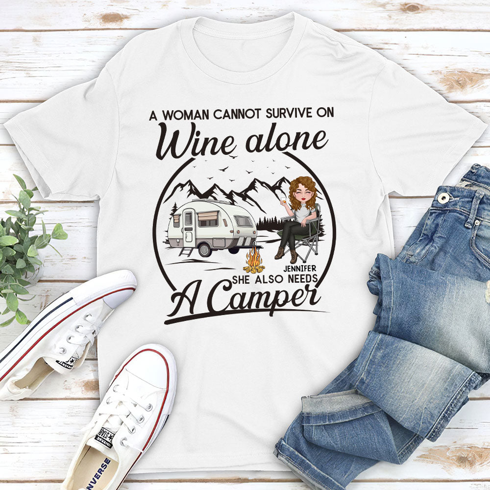 Wine Alone Personalized Camper Custom Unisex T-shirt
