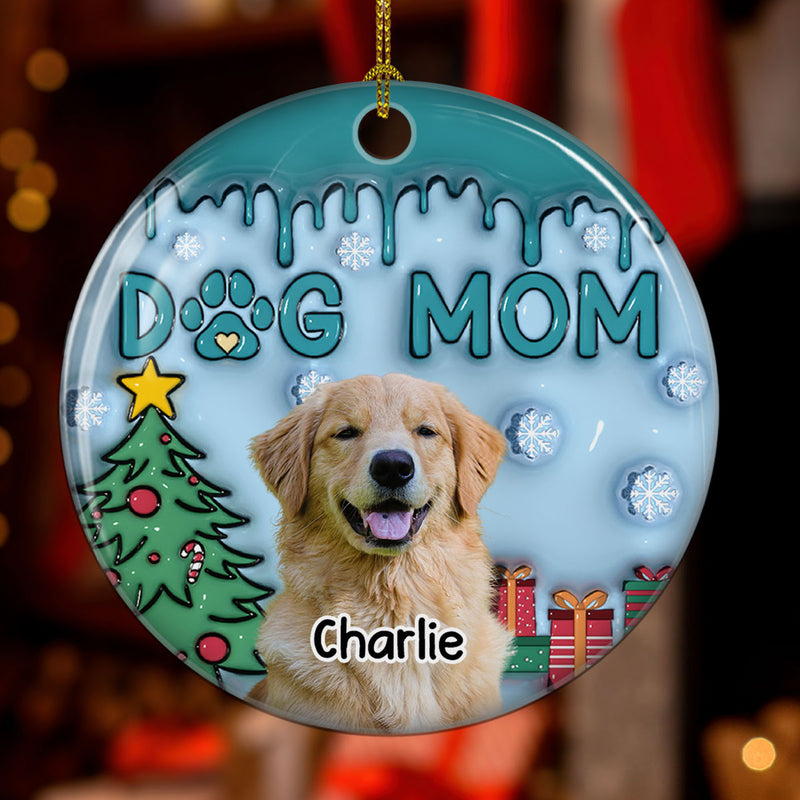 Upload Photo Lovely Dog Mom - Personalized Custom 3D Inflated Effect Ceramic Ornament