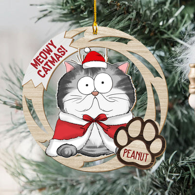 Meowy Catmas - Personalized Custom 1-layered Wood Ornament