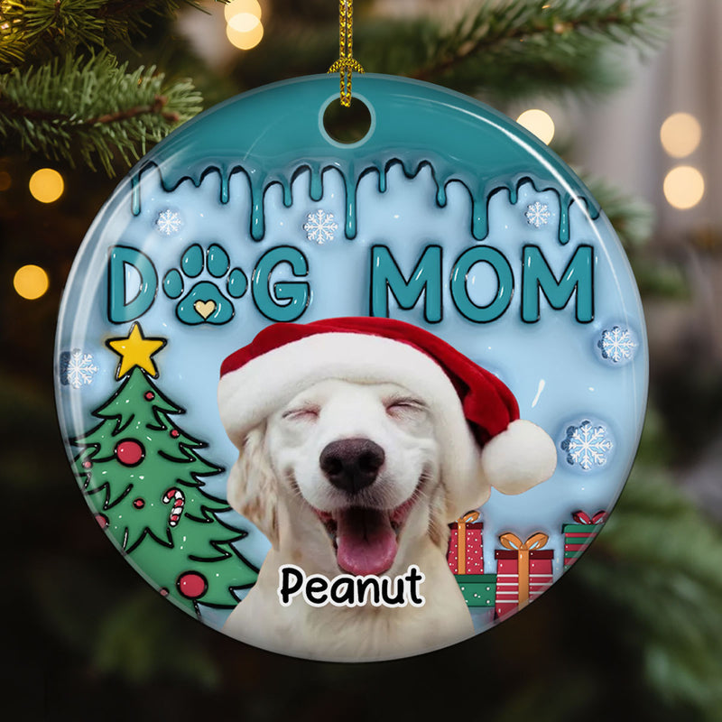 Upload Photo Lovely Dog Mom - Personalized Custom 3D Inflated Effect Ceramic Ornament