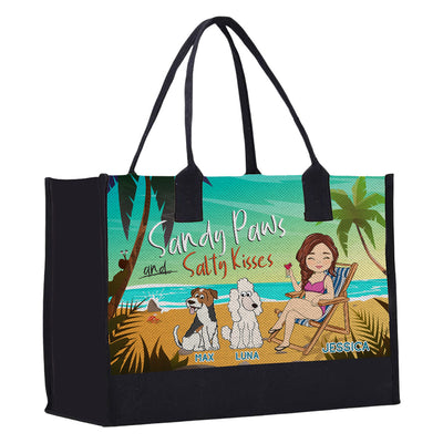 Sandy Paws And Salty Kisses - Personalized Custom Canvas Tote Bag