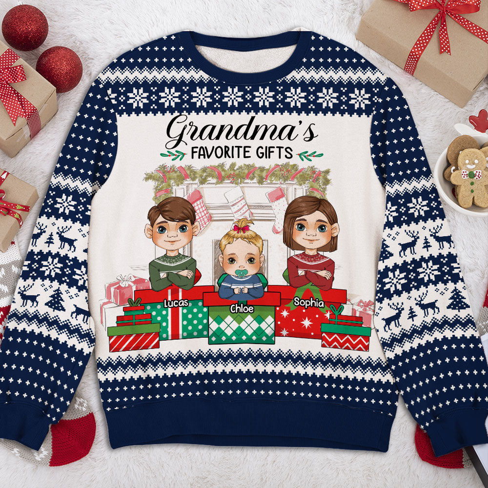 Grandma Favorite Family Christmas Gift Personalized Custom Jumper Ugly Sweater