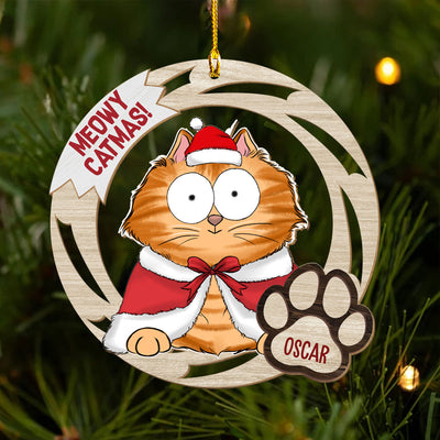 Meowy Catmas - Personalized Custom 1-layered Wood Ornament