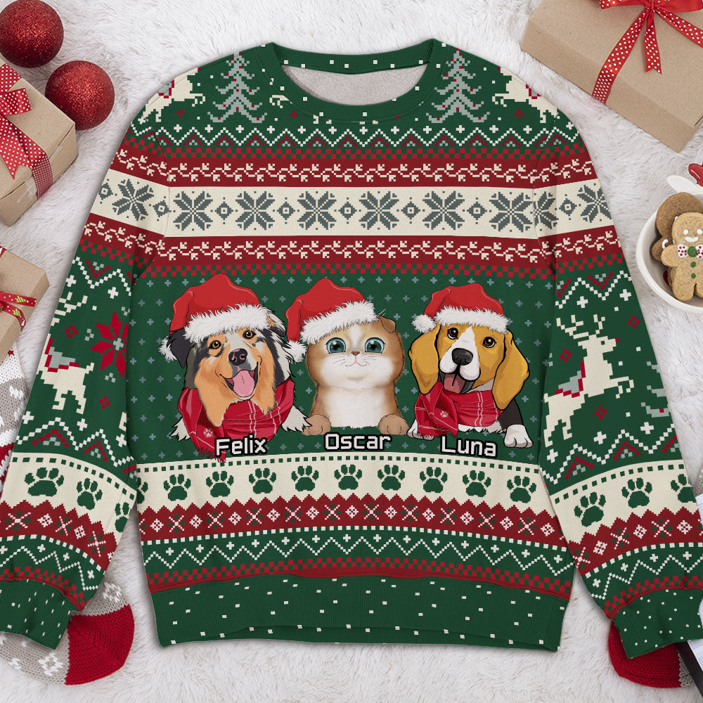 Cozy Pet Winter Personalized Pet Lover Custom Jumper Christmas Ugly Sweatshirt