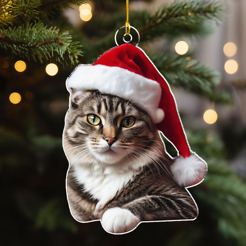 Custom Photo Cat Christmas - Personalized Custom Acrylic Ornament