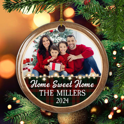 Home Sweet Home - Personalized Custom Circle Ceramic Christmas Ornament