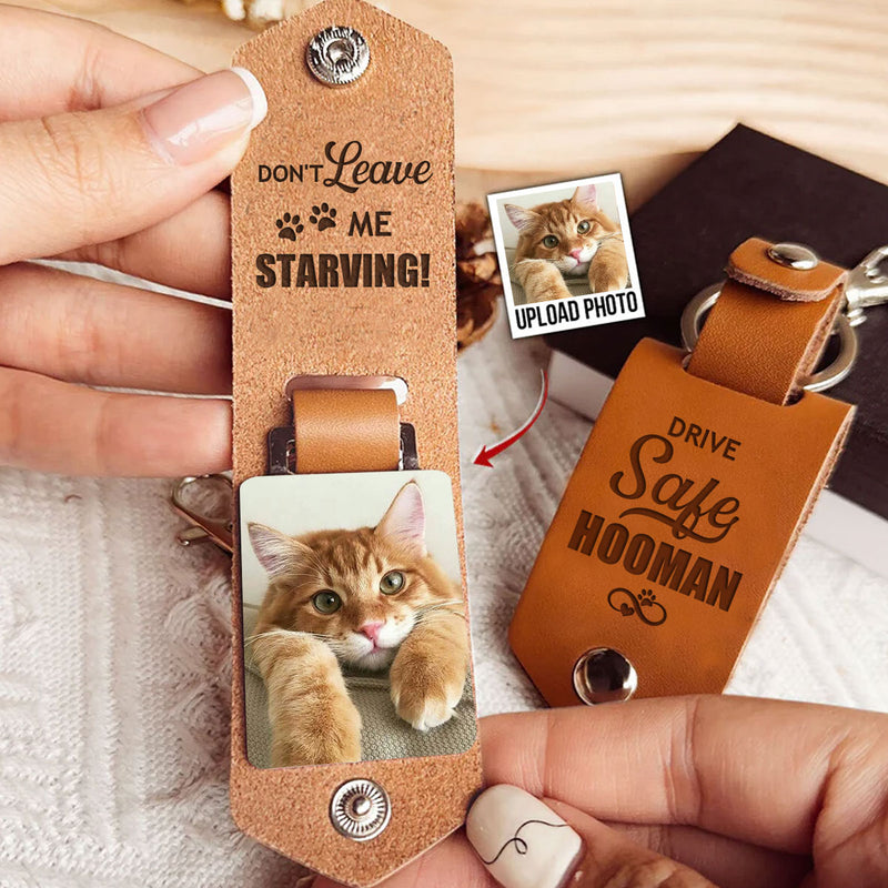 Dont Leave Me Starving - Personalized Leather Photo Keychain