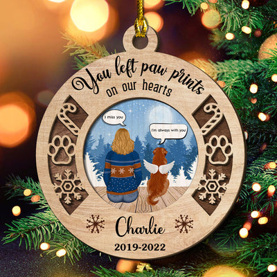 You Left Paw Prints Memorial Ornament - Personalized Custom 2-layered Wood Ornament