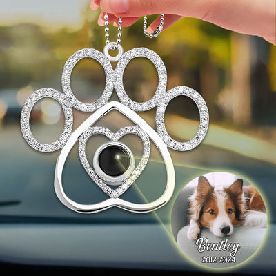 You Left Your Paw Prints On My Heart - Personalized Custom Photo Pet Paw Projection Car Ornament