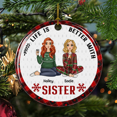 Better With Besties - Personalized Custom Circle Ceramic Christmas Ornament