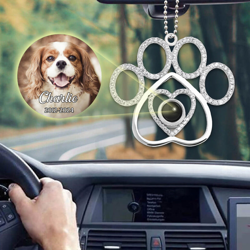 You Left Your Paw Prints On My Heart - Personalized Custom Photo Pet Paw Projection Car Ornament