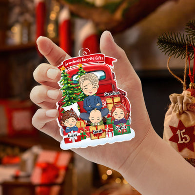 Grandma And Grandkids On Red Truck (Version 7-12 Kids) - Personalized Custom Acrylic Ornament