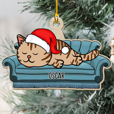 Sofa cat - Personalized Custom 1-layered Wood Ornament