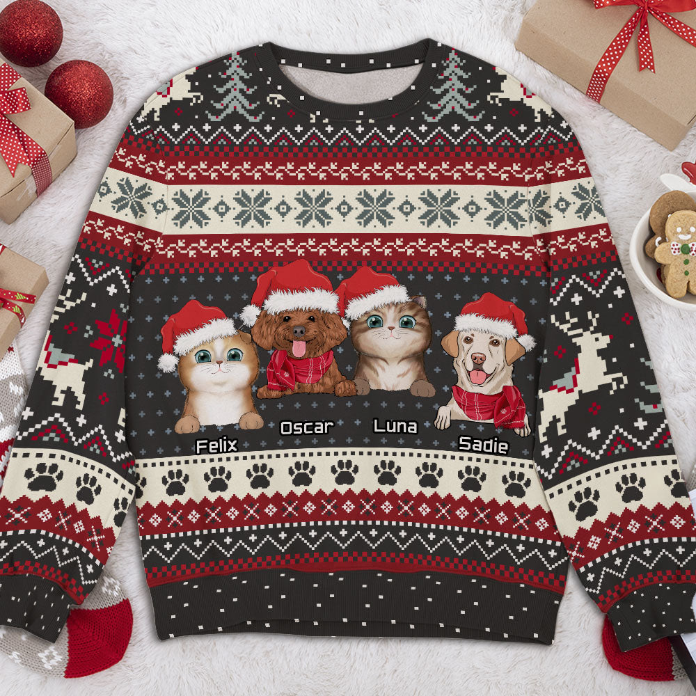 Cozy Pet Winter Personalized Pet Lover Custom Jumper Christmas Ugly Sweatshirt