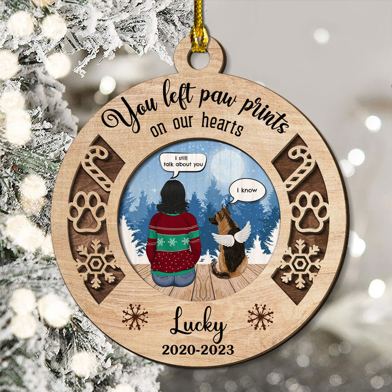 You Left Paw Prints Memorial Ornament - Personalized Custom 2-layered Wood Ornament