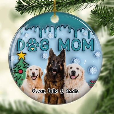 Upload Photo Lovely Dog Mom - Personalized Custom 3D Inflated Effect Ceramic Ornament