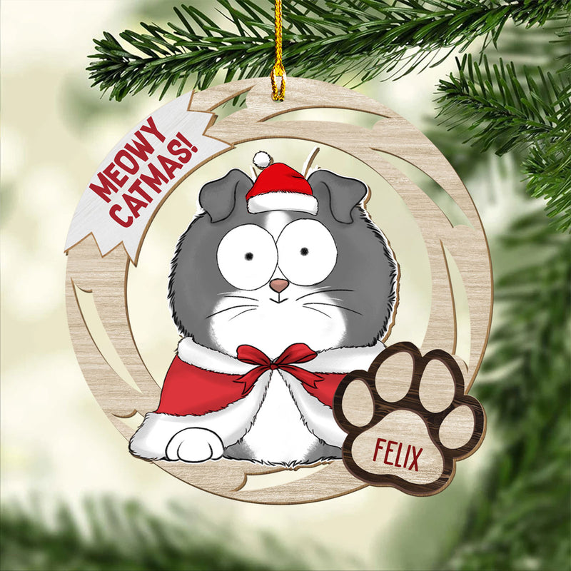 Meowy Catmas - Personalized Custom 1-layered Wood Ornament