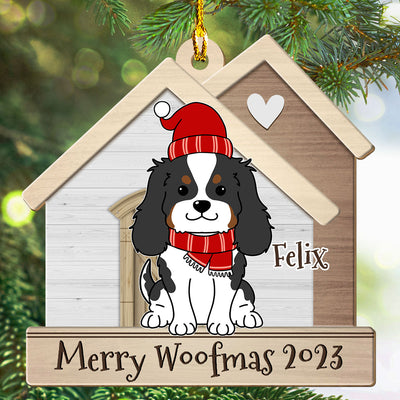 Dog With Happy House - Personalized Custom 1-layered Wood Ornament