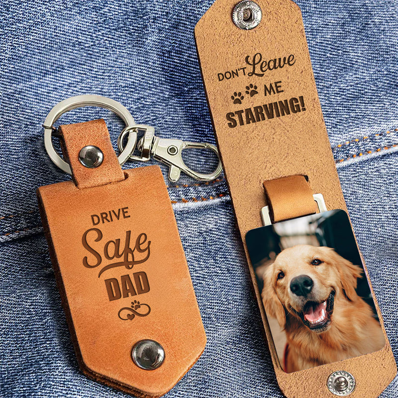 Dont Leave Me Starving - Personalized Leather Photo Keychain