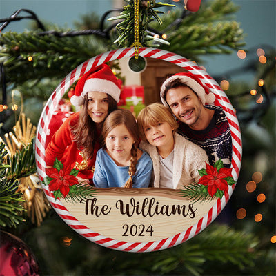 Family Moment - Personalized Custom Circle Ceramic Christmas Ornament