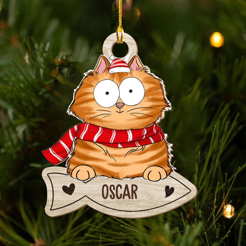 Cat And Snack - Personalized Custom 1-layered Wood Ornament