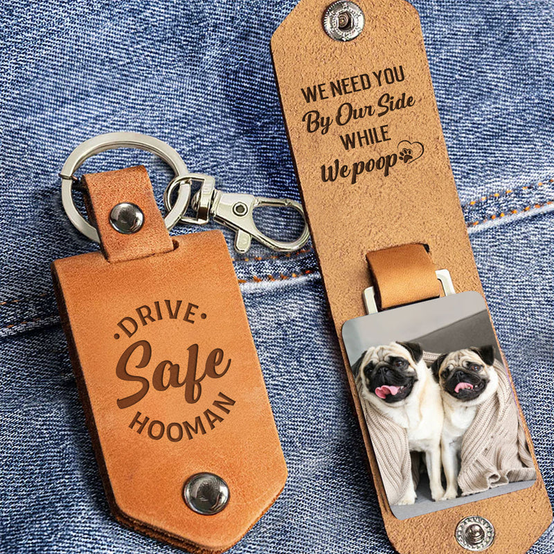 Waiting While I Poop - Personalized Leather Photo Keychain