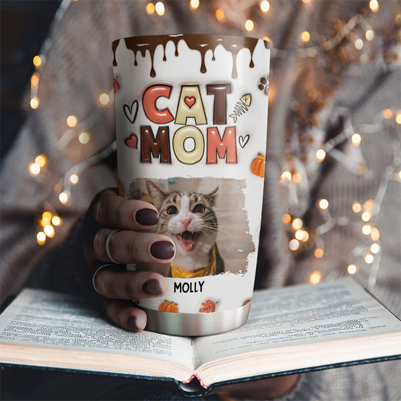 Mom Of Cats Fall Season Photo - Personalized Custom 3D Inflated Effect Tumbler