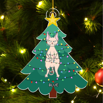 Cat Stuck In Tree - Personalized Custom Acrylic Ornament