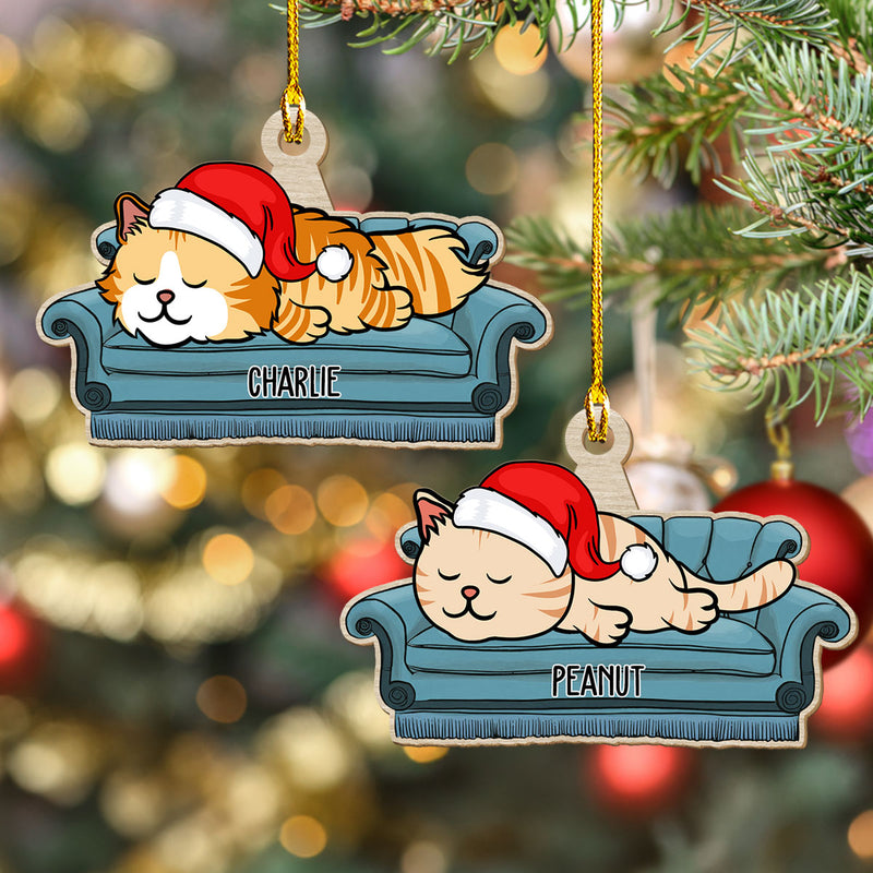 Sofa cat - Personalized Custom 1-layered Wood Ornament