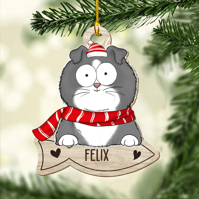 Cat And Snack - Personalized Custom 1-layered Wood Ornament