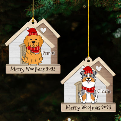 Dog With Happy House - Personalized Custom 1-layered Wood Ornament