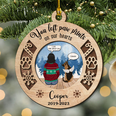 You Left Paw Prints Memorial Ornament - Personalized Custom 2-layered Wood Ornament