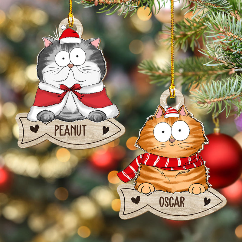 Cat And Snack - Personalized Custom 1-layered Wood Ornament