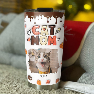 Mom Of Cats Fall Season Photo - Personalized Custom 3D Inflated Effect Tumbler