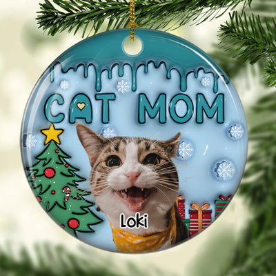 Upload Photo Lovely Cat Mom - Personalized Custom 3D Inflated Effect Ceramic Ornament