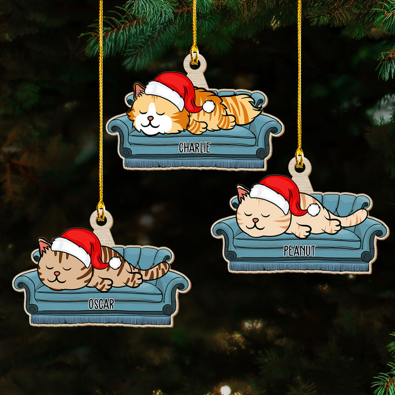 Sofa cat - Personalized Custom 1-layered Wood Ornament