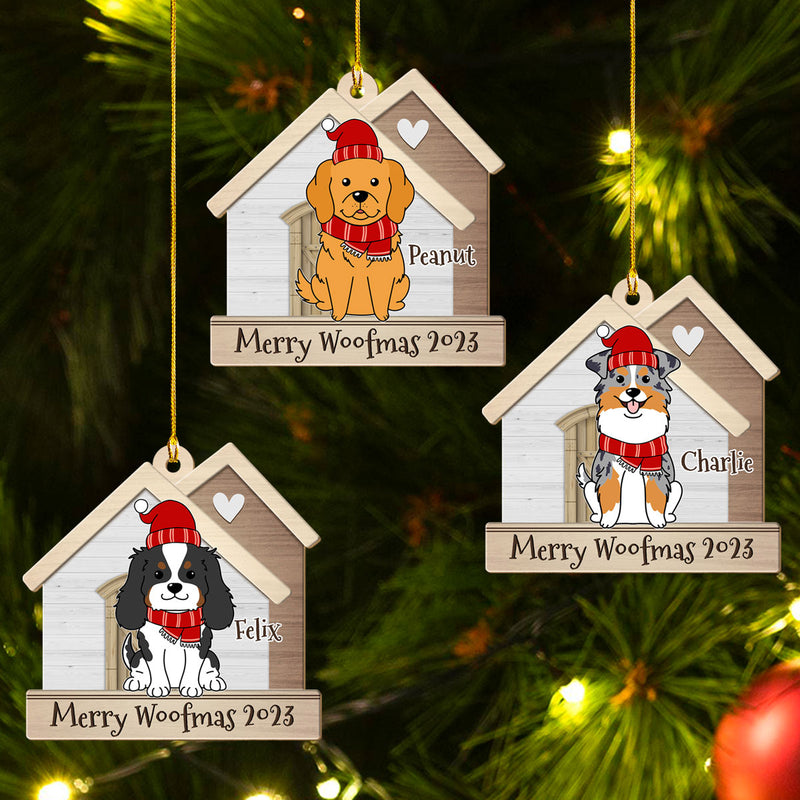 Dog With Happy House - Personalized Custom 1-layered Wood Ornament