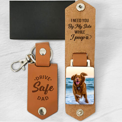 Waiting While I Poop - Personalized Leather Photo Keychain