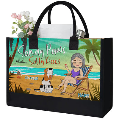 Sandy Paws And Salty Kisses - Personalized Custom Canvas Tote Bag