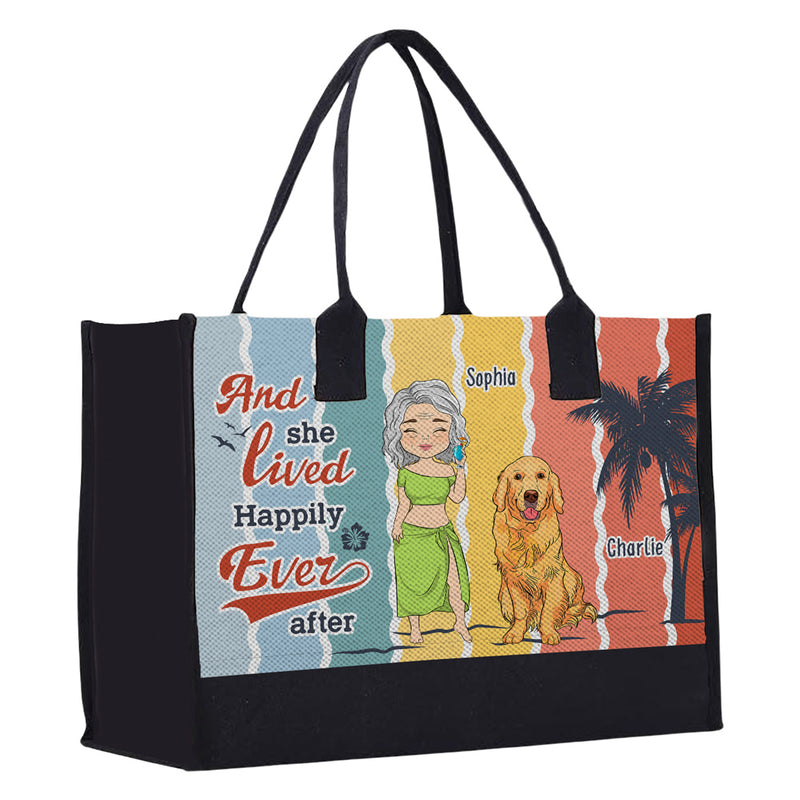 And She Lived Happily - Personalized Custom Canvas Tote Bag