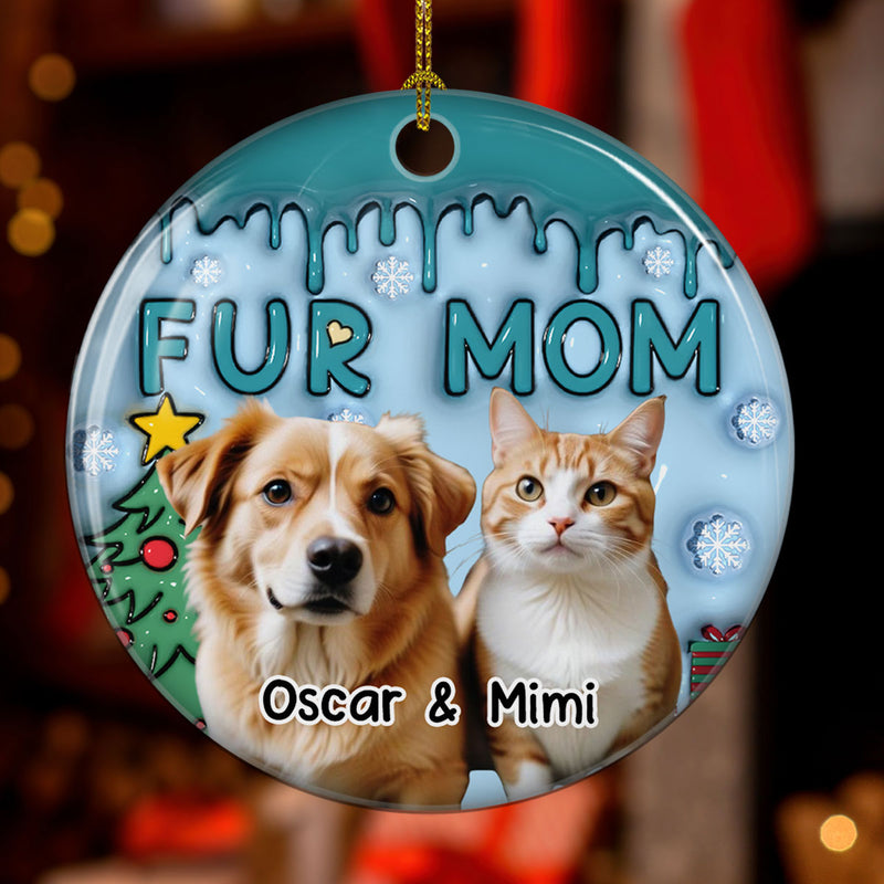 Upload Photo Lovely Fur Mom - Personalized Custom 3D Inflated Effect Ceramic Ornament