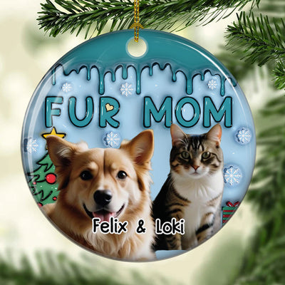 Upload Photo Lovely Fur Mom - Personalized Custom 3D Inflated Effect Ceramic Ornament