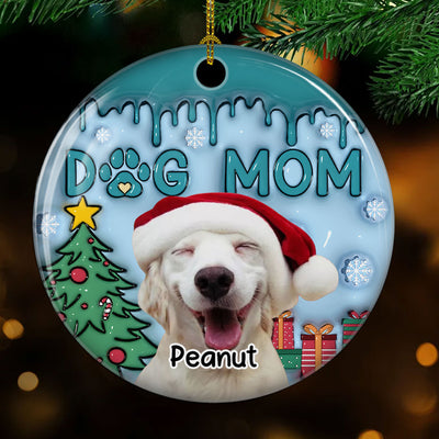 Upload Photo Lovely Dog Mom - Personalized Custom 3D Inflated Effect Ceramic Ornament