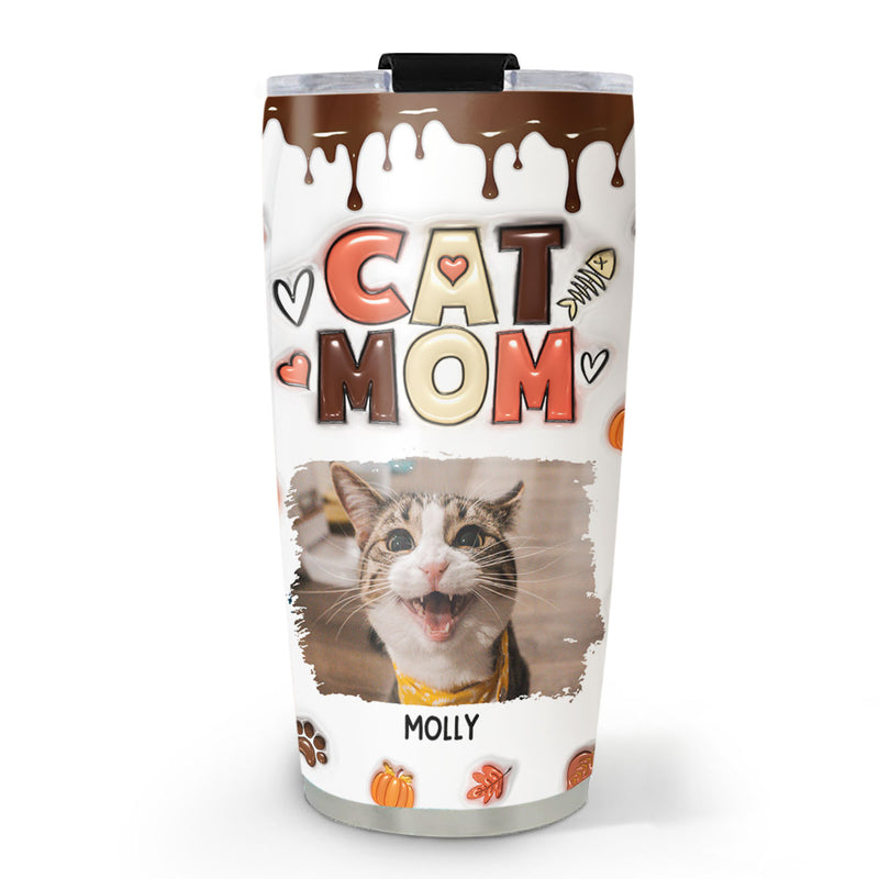 Mom Of Cats Fall Season Photo - Personalized Custom 3D Inflated Effect Tumbler