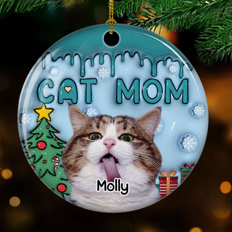 Upload Photo Lovely Cat Mom - Personalized Custom 3D Inflated Effect Ceramic Ornament