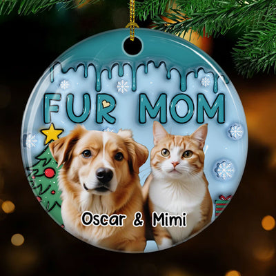 Upload Photo Lovely Fur Mom - Personalized Custom 3D Inflated Effect Ceramic Ornament