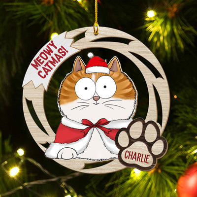 Meowy Catmas - Personalized Custom 1-layered Wood Ornament