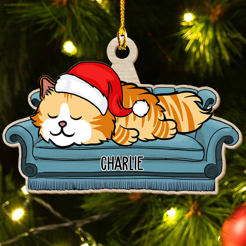 Sofa cat - Personalized Custom 1-layered Wood Ornament