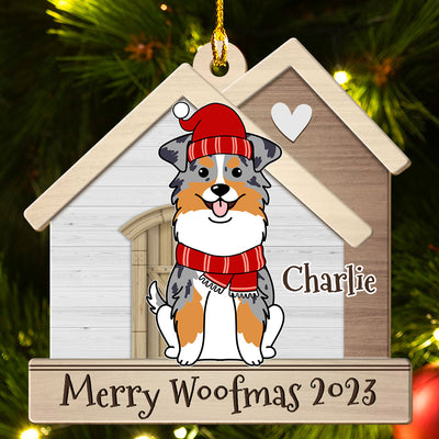 Dog With Happy House - Personalized Custom 1-layered Wood Ornament